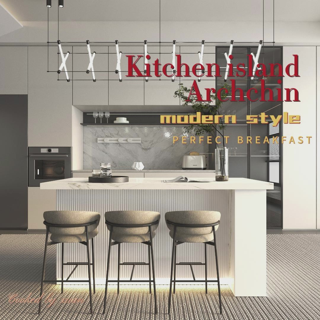 80 inch White Modern  Kitchen island with Cabinets ，Bar, Electrical Outlet and Light